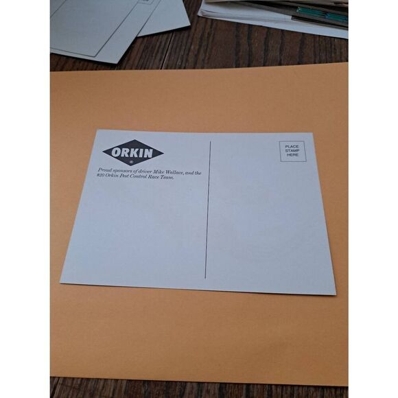 Vintage Mike Wallace #20 Orkin Pest Control NASCAR Postcard 7x5 Oldsmobile - Picture 2 of 2